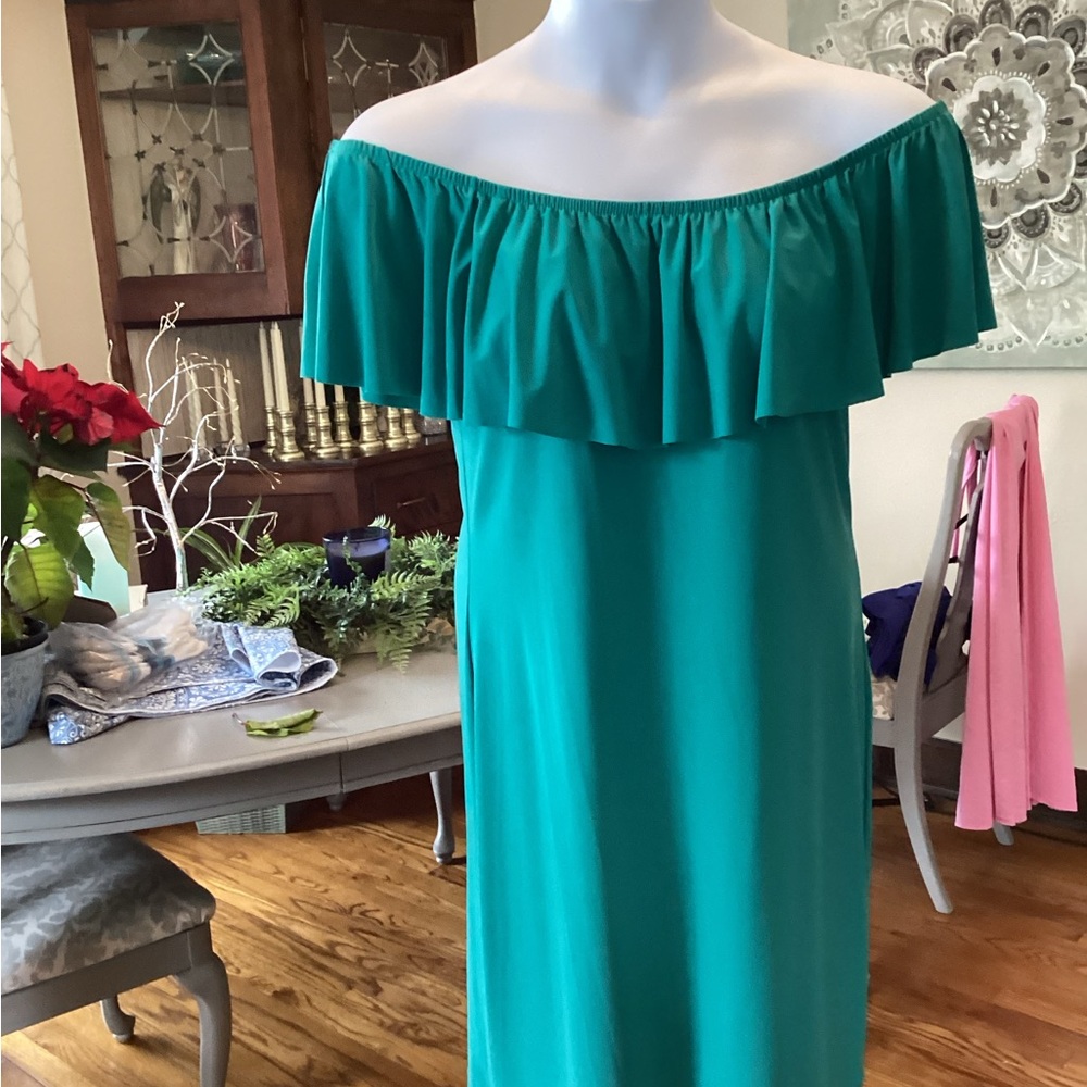 Nik and Nash Teal Ruffled Off or On Shoulder Mini Sundress